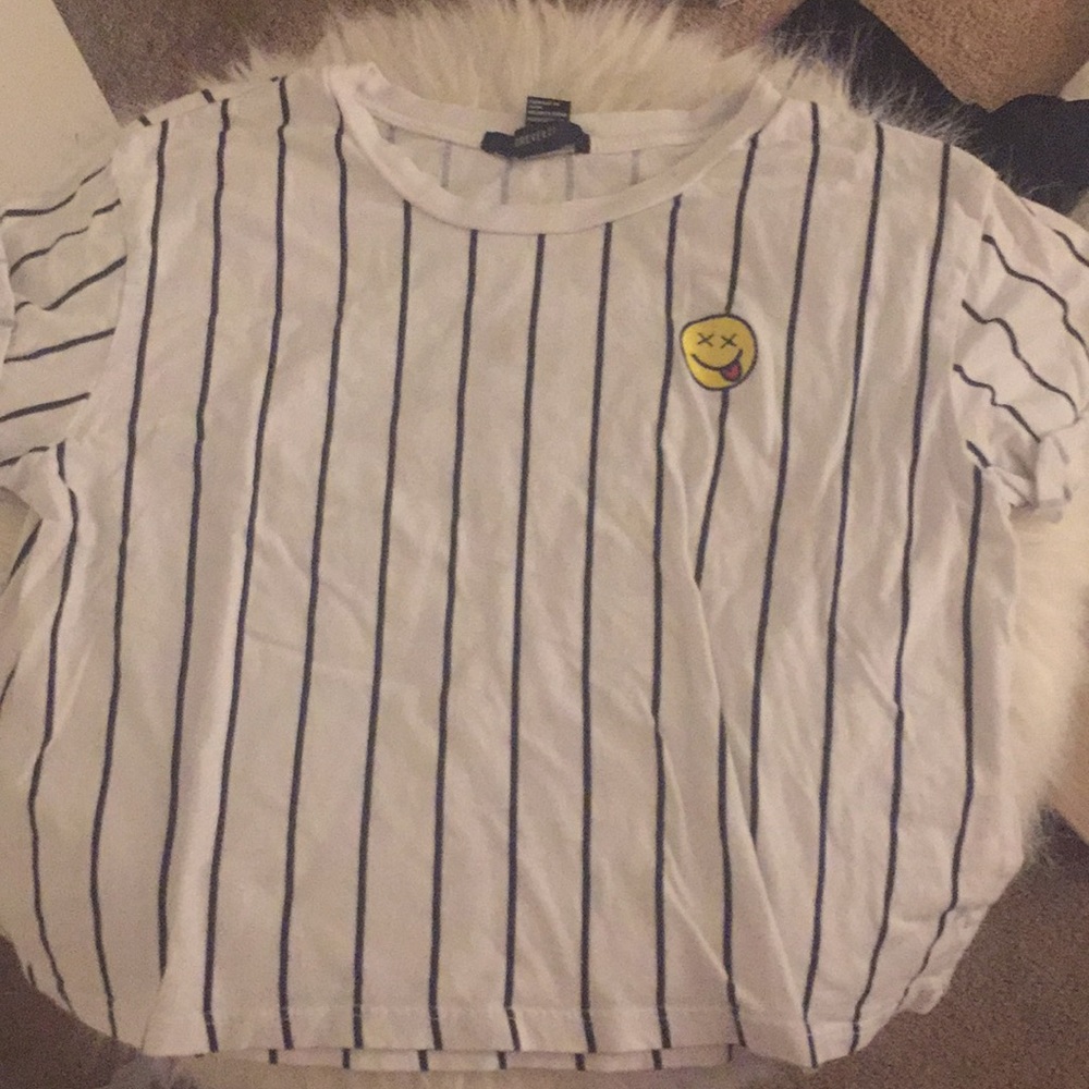 White and black striped crop top